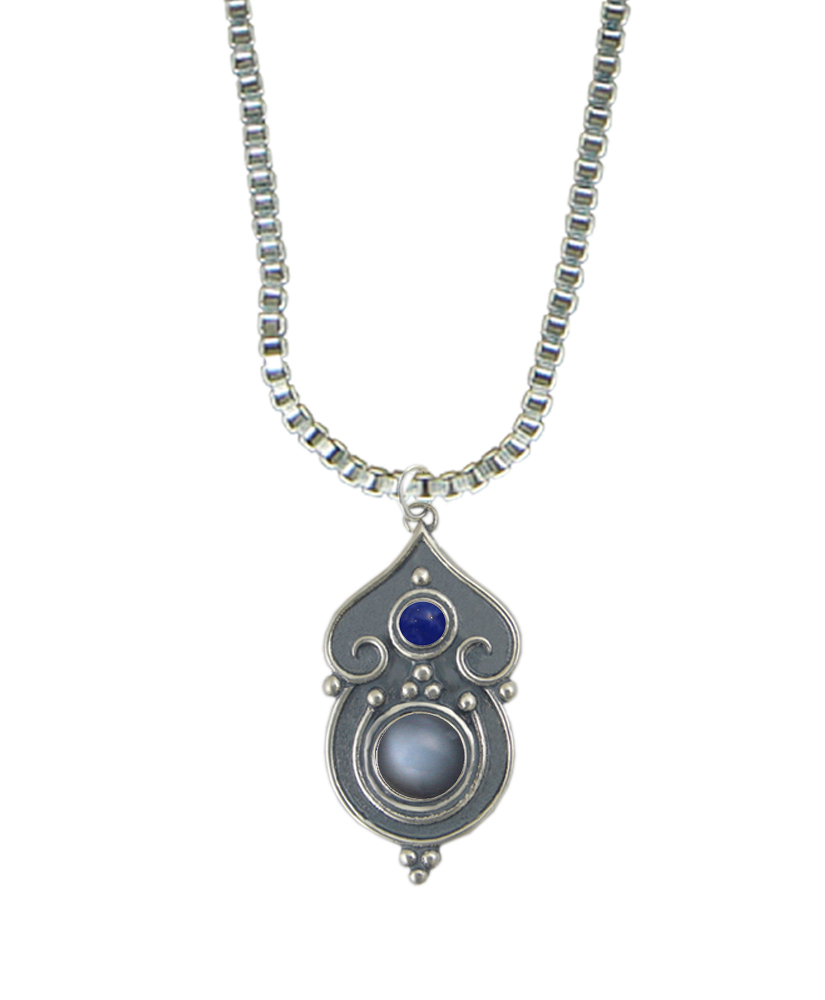 Sterling Silver Necklace Grey Moonstone And Lapis Lazuli